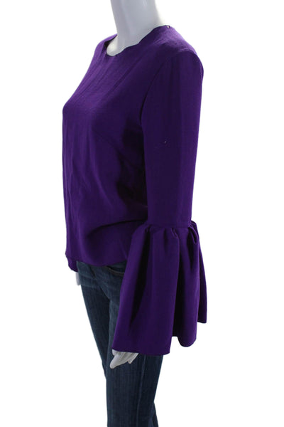 Roksanda Womens Back Zip Long Flare Sleeve Crew Neck Top Purple Wool Size 8