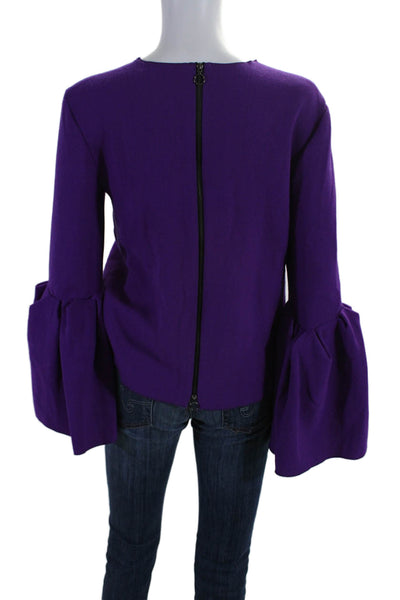 Roksanda Womens Back Zip Long Flare Sleeve Crew Neck Top Purple Wool Size 8