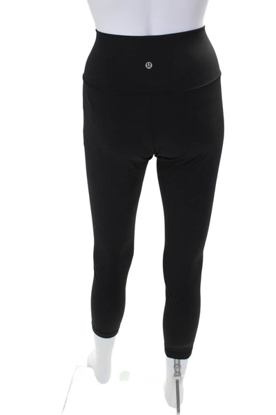 Lululemon Womens Solid Black Pull On High Rise Cropped Pants Leggings Size 10