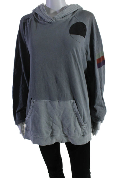 FREE CITY Women's Hood Long Sleeves Graphic Pockets Sweatshirt Gray Size M