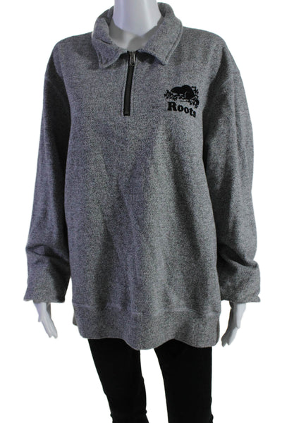 Roots Women's Collared Long Sleeves Quarter Zip Pullover Sweatshirt Gray Size L