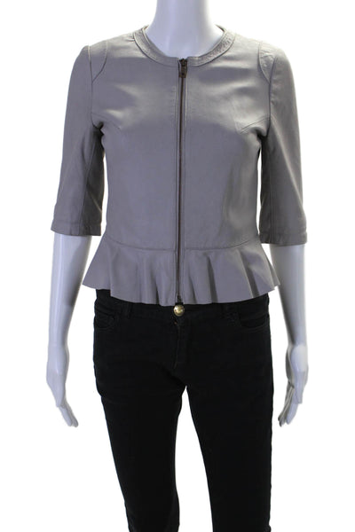 My Tribe Womens Leather Ruffled Bottom Zipped Closure Jacket Gray Size XS