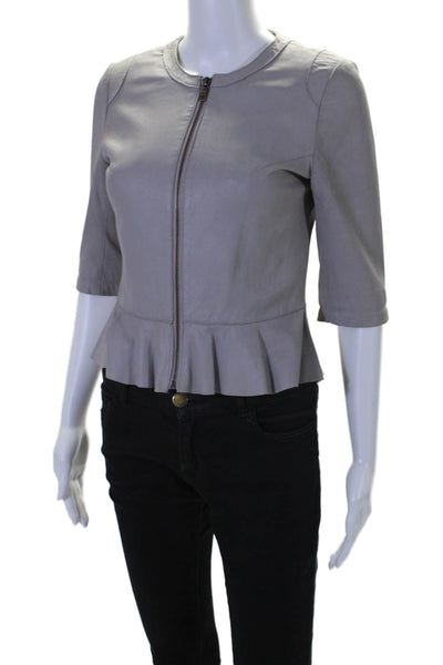 My Tribe Womens Leather Ruffled Bottom Zipped Closure Jacket Gray Size XS