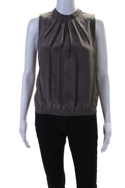 Rory Beca Womens Silk Sleeveless Elastic Ruffled Back Zipped Blouse Gray Size 0