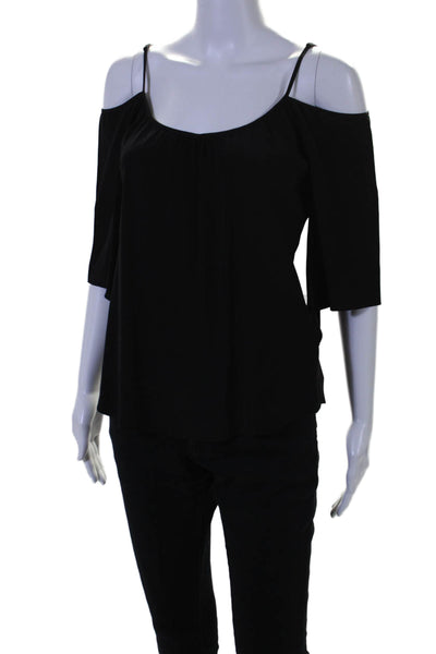 Madison Marcus Womens Silk Off The Shoulder Long Sleeved Blouse Black Size XS