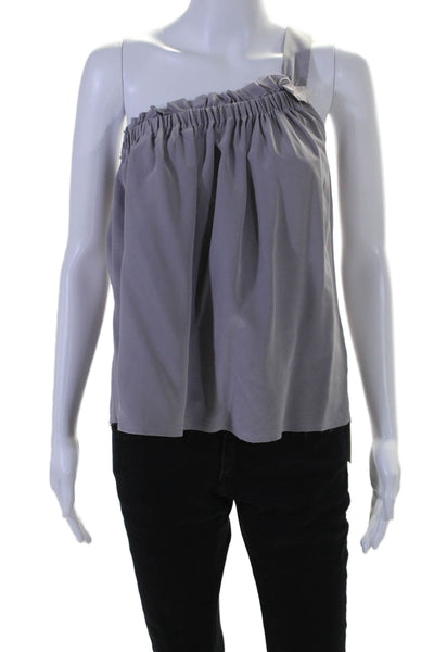 Go Silk Womens Silk Ruffled Asymmetrical Off The Shoulder Blouse Gray Size XS