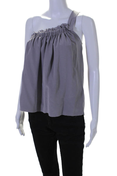 Go Silk Womens Silk Ruffled Asymmetrical Off The Shoulder Blouse Gray Size XS