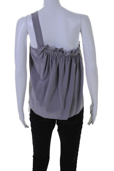 Go Silk Womens Silk Ruffled Asymmetrical Off The Shoulder Blouse Gray Size XS