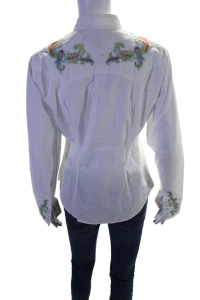 Ralph Lauren Black Label Womens Button Front Paisley Shirt White Cotton Small