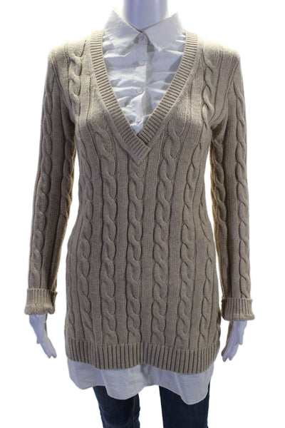 English Factory Womens Wool Layered Blouse Braided Knit Sweater Beige Size XS