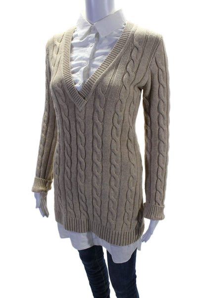 English Factory Womens Wool Layered Blouse Braided Knit Sweater Beige Size XS