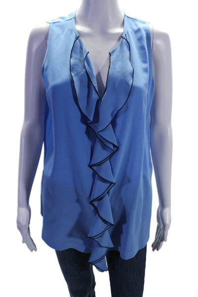 Her Shirt Womens Silk Sleeveless V-neck Ruffled Front Blouse Blue Size L