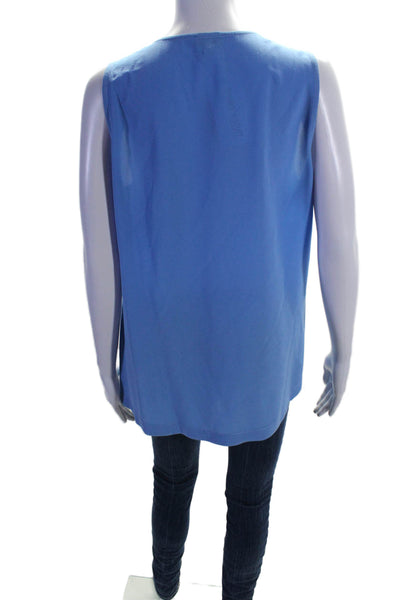 Her Shirt Womens Silk Sleeveless V-neck Ruffled Front Blouse Blue Size L