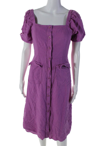 BCBGMAXAZRIA Womens Square Neck Buttoned Short Sleeved Dress Purple Size 4