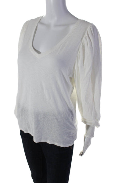 Nation LTD Women's V-Neck Long Sleeves Smocked Blouse White Size M