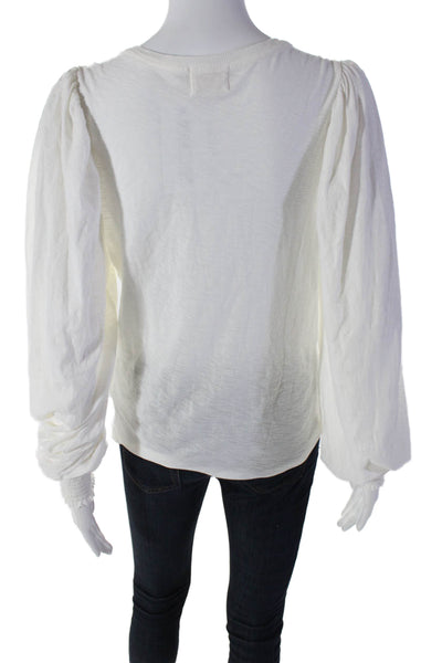 Nation LTD Women's V-Neck Long Sleeves Smocked Blouse White Size M