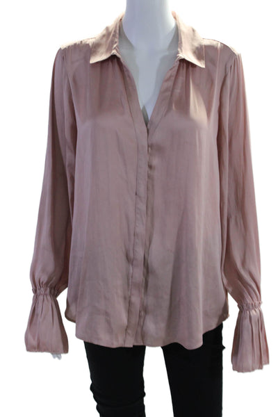 Paige Womens Collar Long Sleeve V-neck Button Up Sleek Blouse Pink Size L