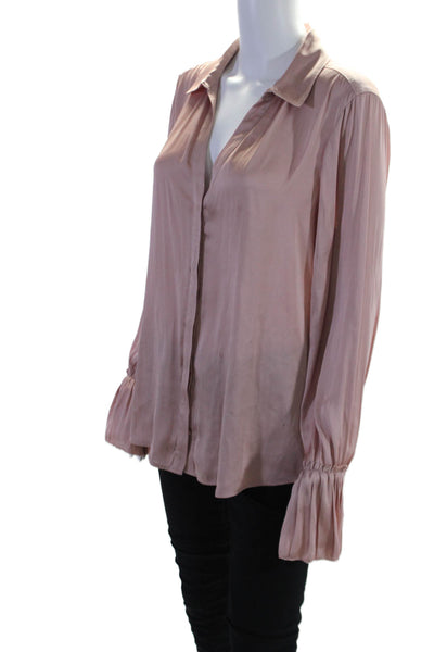 Paige Womens Collar Long Sleeve V-neck Button Up Sleek Blouse Pink Size L