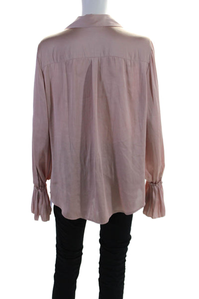 Paige Womens Collar Long Sleeve V-neck Button Up Sleek Blouse Pink Size L