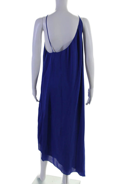 Mason Womens Textured Halter Top A-symmetric Sleek Long Dress Blue Size 8