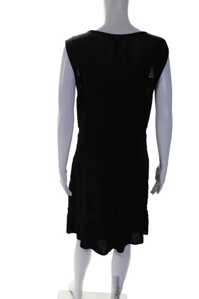 BCBGMAXAZRIA Women's Round Neck Short Sleeves Fit Flare Mini Dress Black Size L