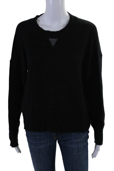 27 Miles Womens Cashmere Long Sleeves Crew Neck Sweater Black Size Small