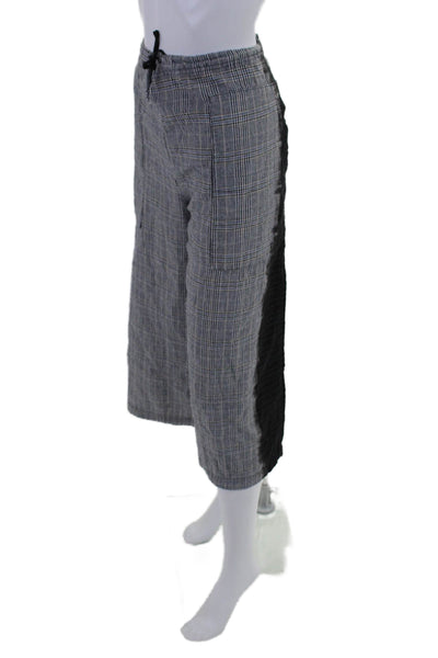 Cynthia Ashby Womens Cotton Plaid Drawstring Waist Wide Leg Pants Black Size L