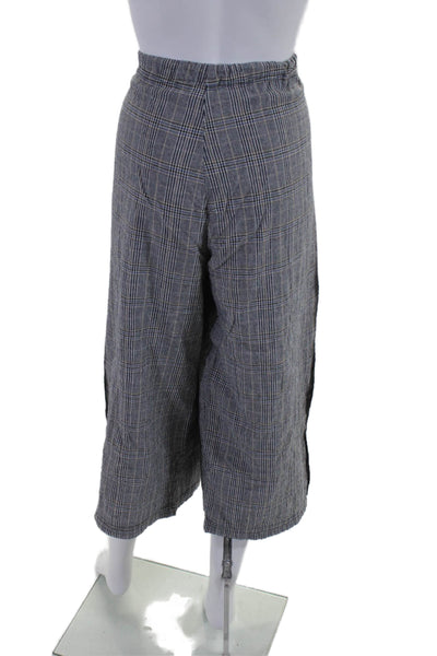 Cynthia Ashby Womens Cotton Plaid Drawstring Waist Wide Leg Pants Black Size L