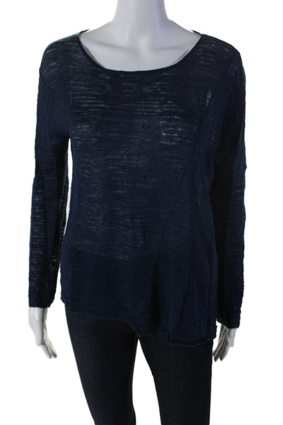 Inhabit Womens Linen Open Knit Blue Crew Neck Long Sleeve Top Size S