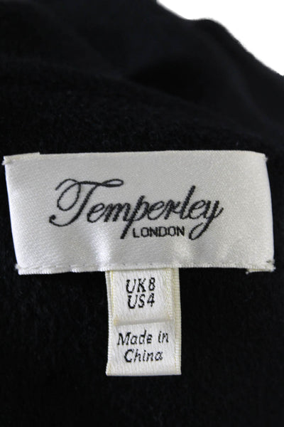 Temperley London Women's Collared Short Sleeves One Button Jacket Black Size 4