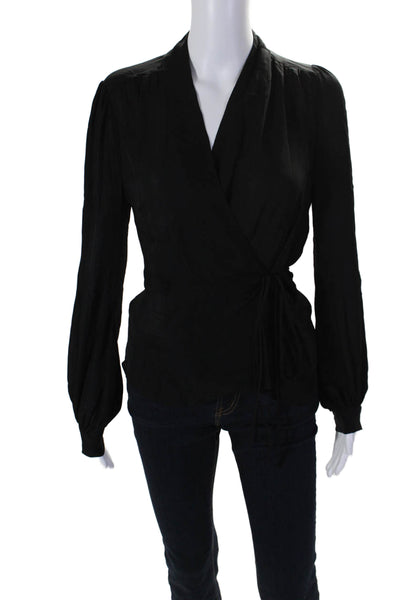 L'Agence Womens Silk Long Sleeve Tie Blouse Black Size XS