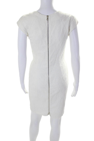 Yigal Azrouel Womens Cotton Textured Cap Sleeve Zipped Dress White Size 4