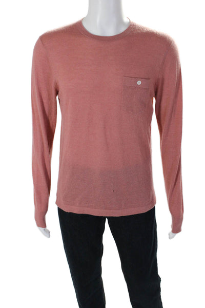 Todd Snyder Men's Round Neck Long Sleeves Basic Pocket T-Shirt Pink Size M