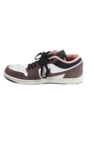 Nike Mens Leather Jordan 1 Low Lace Up Sneakers White Mocha Brown Size 8