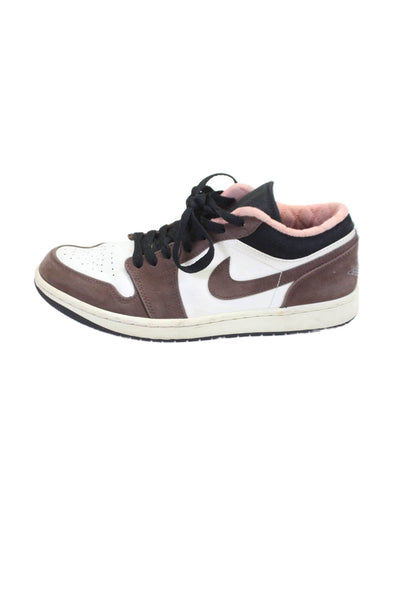 Nike Mens Leather Jordan 1 Low Lace Up Sneakers White Mocha Brown Size 8