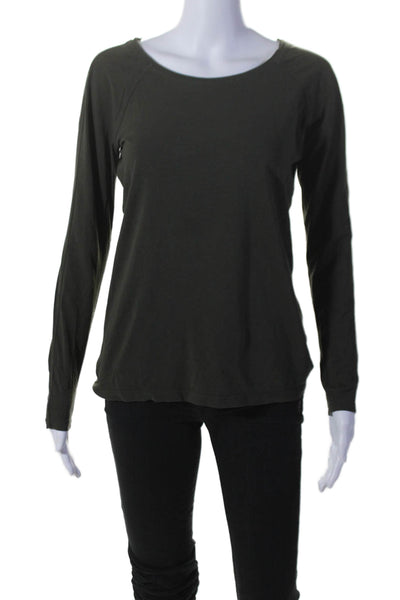 Lululemon Womens Long Sleeve Scoop Neck Tee Shirt Green Cotton Size 6