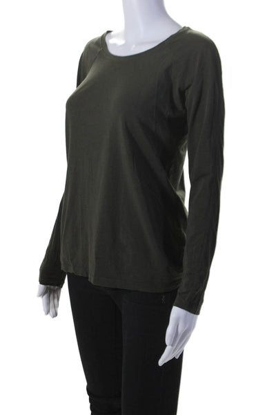 Lululemon Womens Long Sleeve Scoop Neck Tee Shirt Green Cotton Size 6