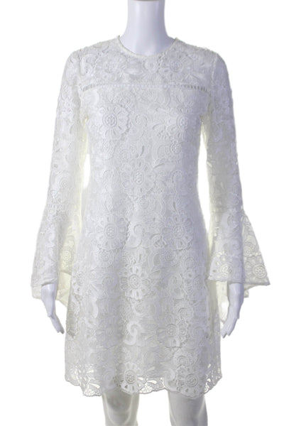 Shoshanna Womens Back Zip Flare Sleeve Lace Overlay Dress White Size 2