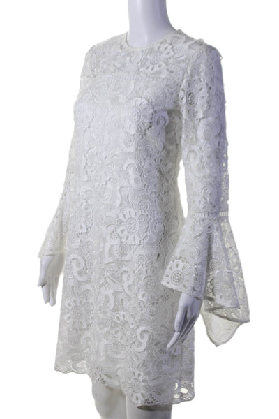 Shoshanna Womens Back Zip Flare Sleeve Lace Overlay Dress White Size 2