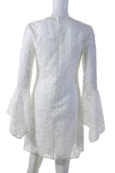 Shoshanna Womens Back Zip Flare Sleeve Lace Overlay Dress White Size 2