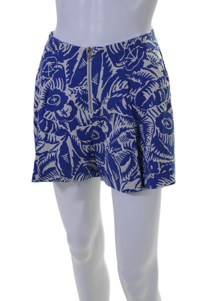 Parker Womens Floral Print Zipped Shorts Blue White Size 0