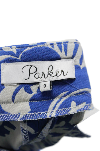 Parker Womens Floral Print Zipped Shorts Blue White Size 0