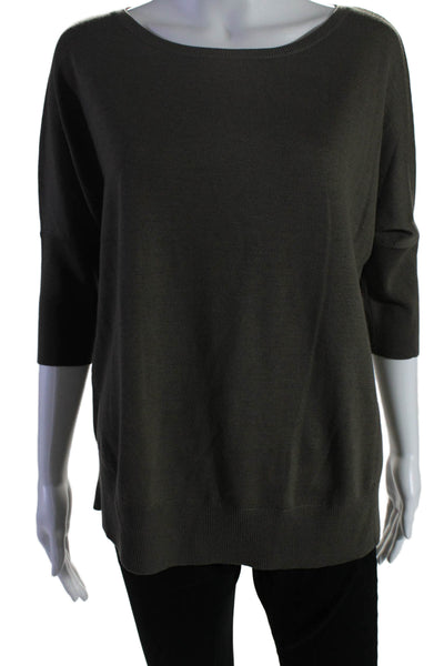 Akris Punto Womens 3/4 Sleeve Scoop Neck Knit Sweatshirt Gray Wool Size 4