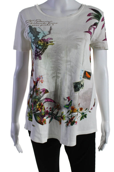 Etro Womens Short Sleeve Scoop Neck Floral Travel Tee Shirt White Size IT 44