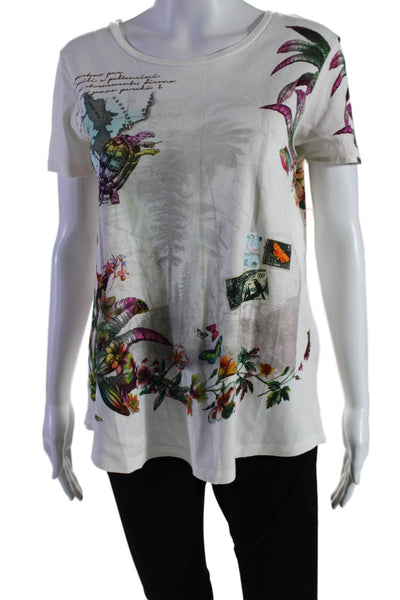 Etro Womens Short Sleeve Scoop Neck Floral Travel Tee Shirt White Size IT 44