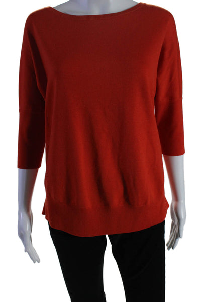 Akris Punto Womens 3/4 Sleeve Scoop Neck Knit Sweatshirt Orange Wool Size 4