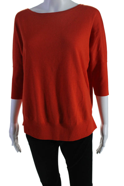 Akris Punto Womens 3/4 Sleeve Scoop Neck Knit Sweatshirt Orange Wool Size 4