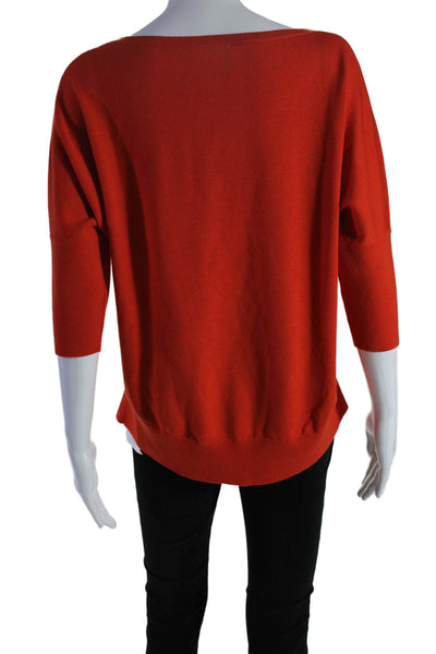 Akris Punto Womens 3/4 Sleeve Scoop Neck Knit Sweatshirt Orange Wool Size 4