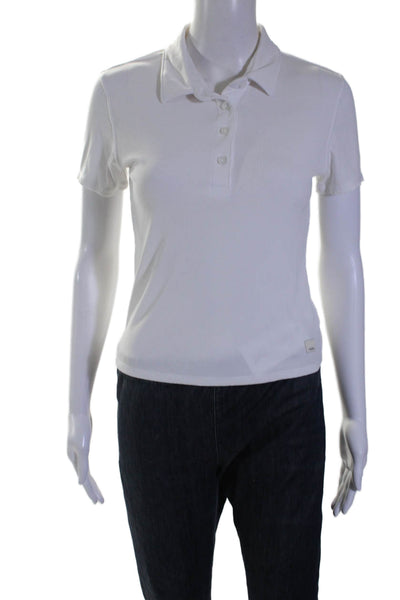 Vuori Womens Short Sleeve Collared Ribbed Knit Polo Shirt White Size Medium