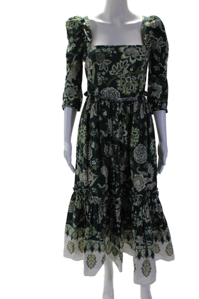 Cara Cara Womens Square Neck Short Sleeves Ruffle Tiered Maxi Dress Floral Size